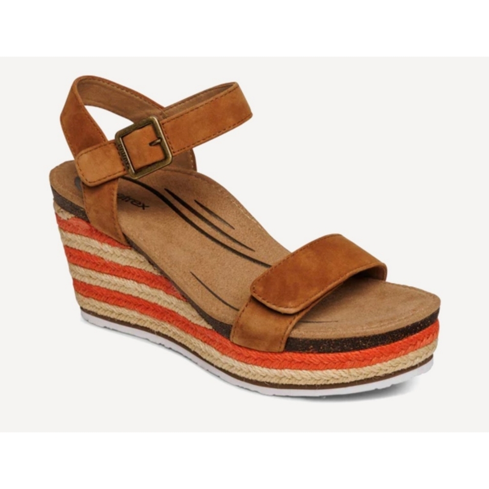 Aetrex | Sydney Quarter Strap Espadrille Wedge - Cognac